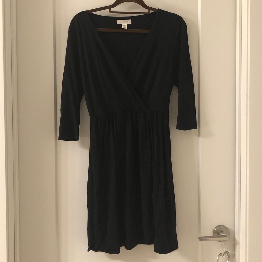 3/4 sleeve V-Neck black dress